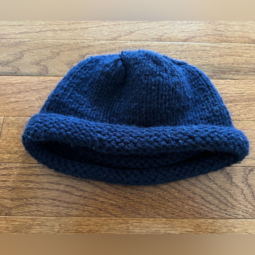 Vintage Hand Knit Fisherman Cozy Navy Beanie